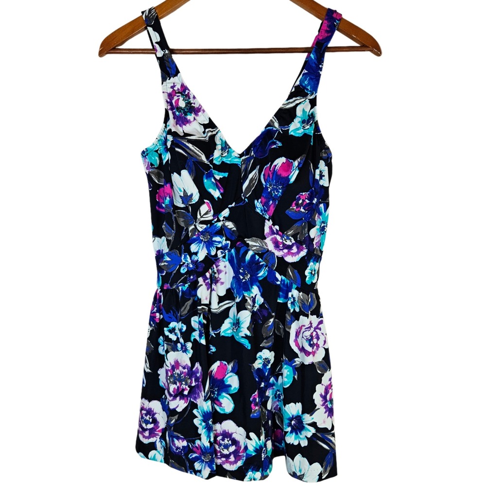 Azul Floral Swimdress Women's 16 One Piece Swimsuit Tropical Beach Flattering